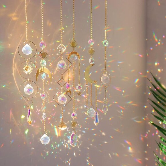 6Pieces Colorful Crystals Suncatcher Hanging Sun Catcher with Chain Pendant Orna - Picture 1 of 8